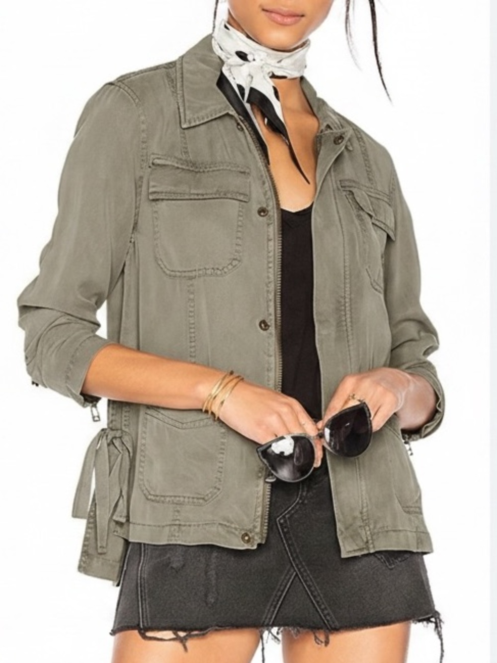 Pam & Gela Women's Cargo Utility Jacket with Side Ties in Sea Grass